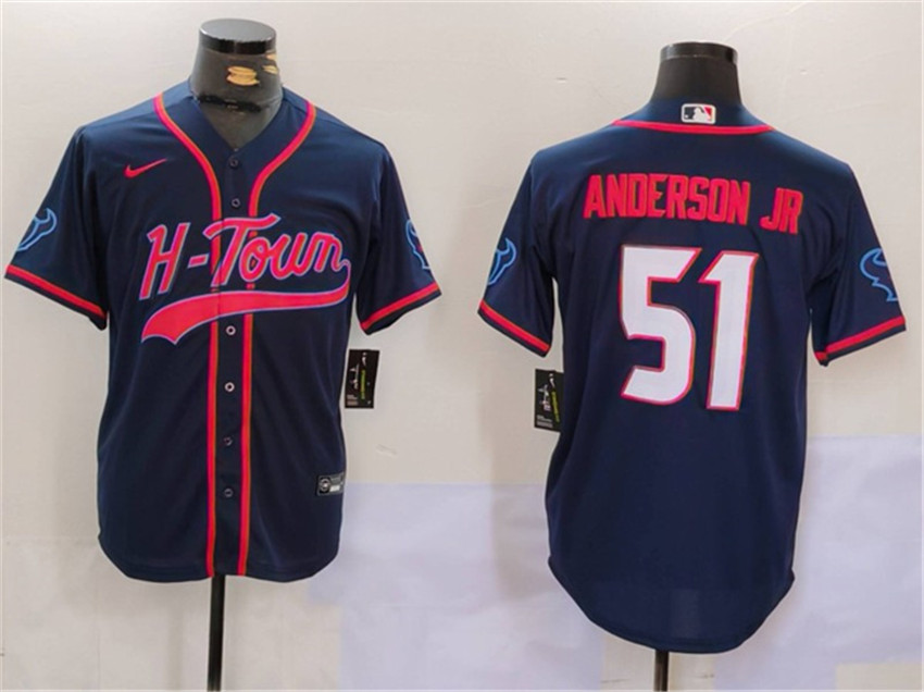 Men's Navy Houston Texans #51 Will Anderson Jr. With Patch Cool Base Stitched Baseball Jersey